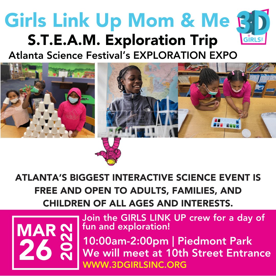 3D_GIRLSINC's tweet photo. When #GirlsLinkUp the possibilities are endless! 💞🔗 We are excited to host our next adventure at the Atlanta Science Festival on March 26th! @atlscifest @science_atl
.
#WeDreamIn3D #3DGirlsInc #GIRLSLINKUP #STEAM #WomenInSTEM https://t.co/NpYI5W1hp2