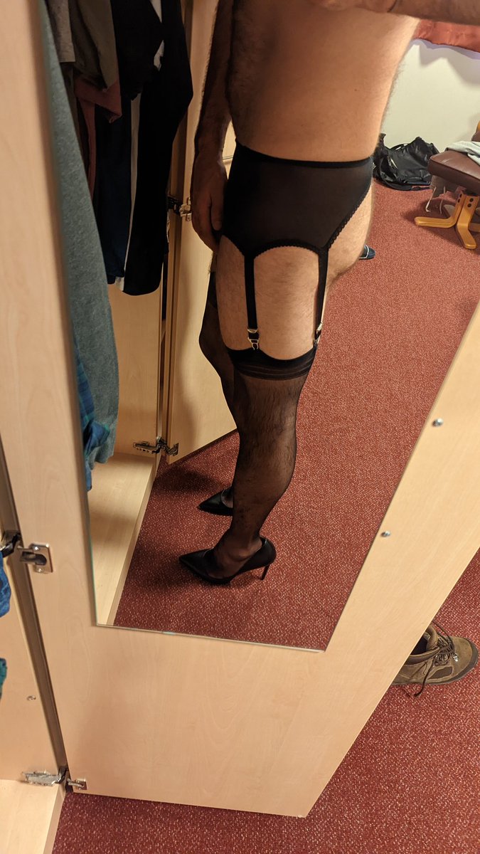 NylonsGuy's tweet photo. Do I wear these under my uniform 😉 #crossdress #lingerie #stockings #heels #secretsissy https://t.co/bUhEv1cemC