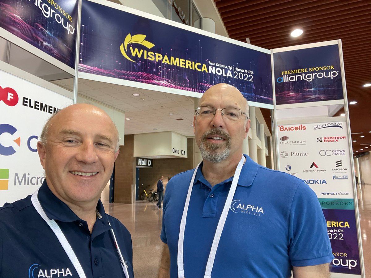 Another show this week for the Alpha Wireless team! CRO Philip Brennan and VP of Sales for NA Sam Hall are at WISPAMERICA this week, March 14-17, New Orleans, LA. 

#wispamerica #YourAntennaPartner #WeAdviseDesignandDeliver