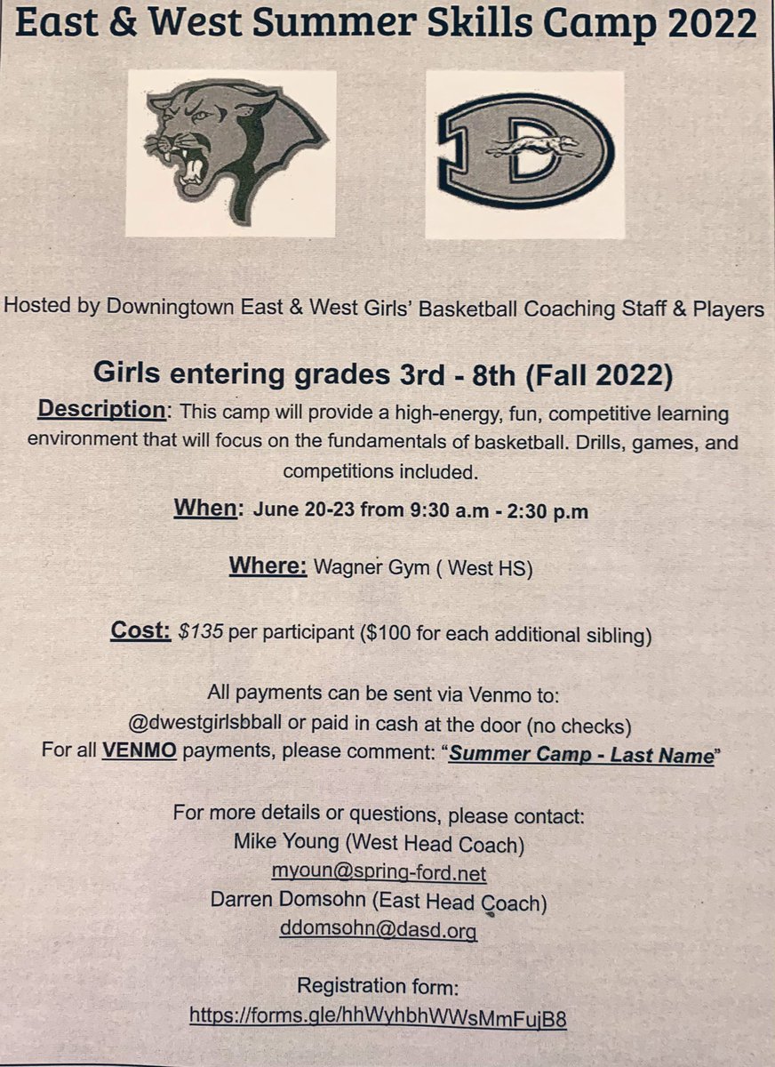 deastgirlsbball's tweet photo. 🚨🚨DEHS Girls’ Summer Camp🚨🚨

Camp will be held from June 20-23
@ Downingtown West High School!! Check the link in our bio for more information!! #GoCougars #AlwaysUs https://t.co/11wSAIwmJj