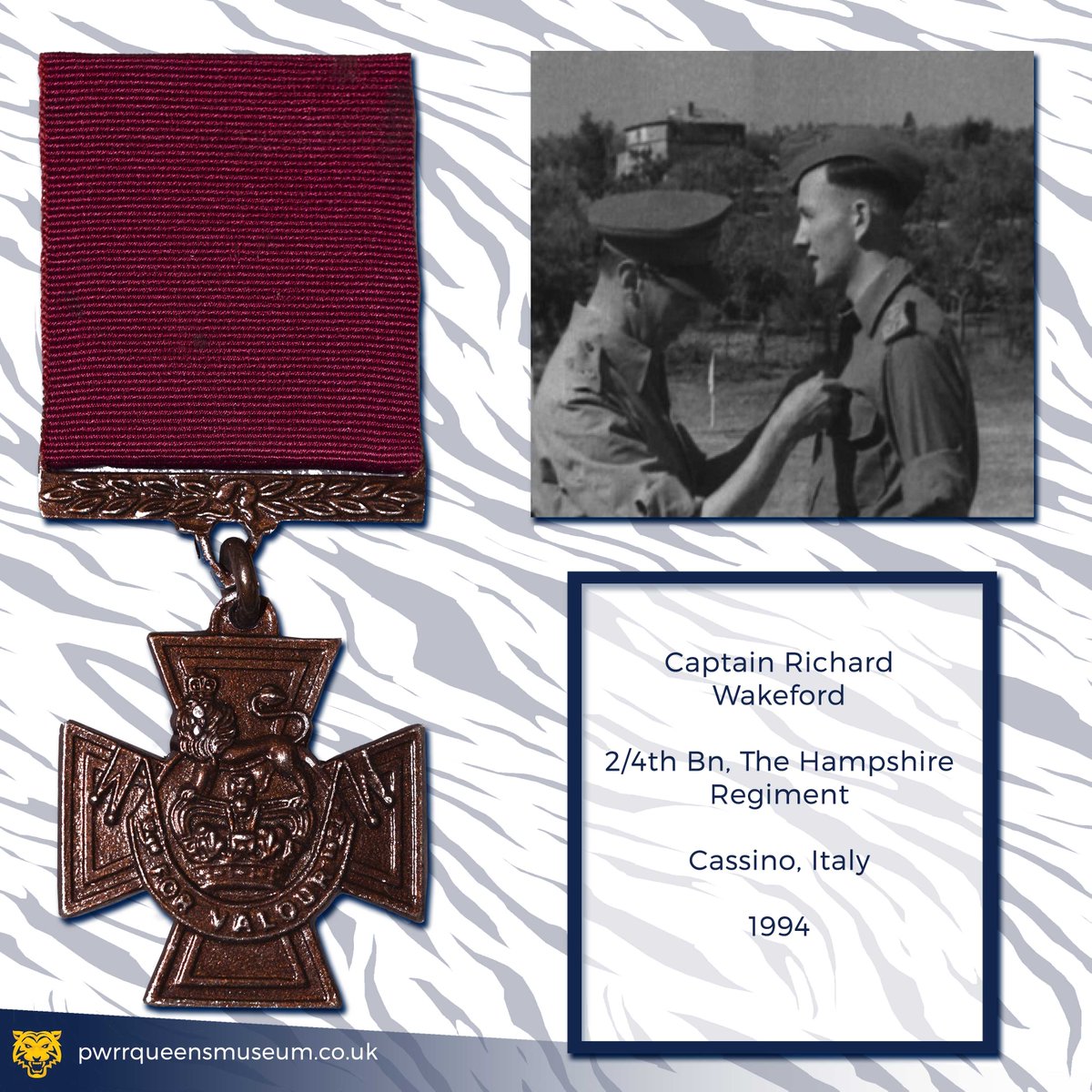 Richard Wakeford was acting as temporary captain of the 2/4th Bn The Hampshire Regiment when he was awarded a Victoria Cross. Wakeford was armed with only a revolver when he went forward and attacked the opposition. Despite his wounds he continued and reached his objective.