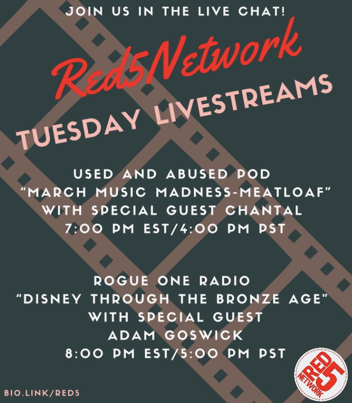 Red5Network's tweet photo. Why channel surf through boring tv stations when you can hop on YouTube and chill with friends while listening to the things you want to hear about? Join us in the live chats of these #Red5Network podcasts!
@UsedAbusedpod 
@Rogue1Radio https://t.co/uZUKTIxFUD