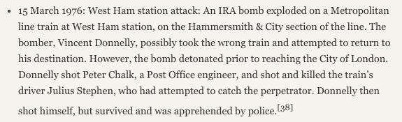 #OnThisDay in 1976 the IRA murdered Julius Stephen, 34. Married dad of 1. Train driver shot after bomb exploded in front carriage, West Ham underground station. Mr Stephen shot when he tried to catch murderer. IRA 3/1976: “We will act as terrorists”  news.bbc.co.uk/onthisday/hi/d… #OTD
