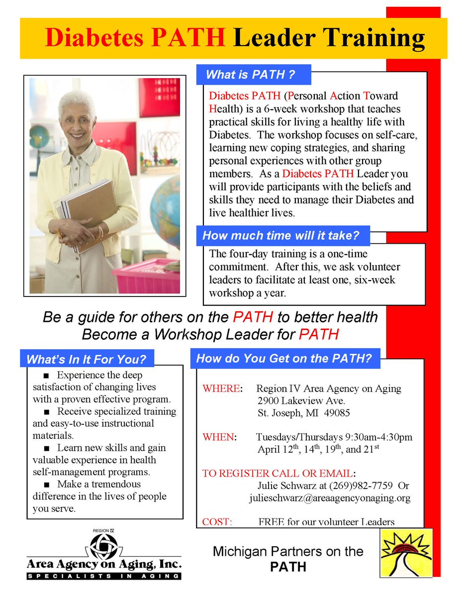 CampusAging's tweet photo. If you like to teach and volunteer, and want to experience the deep satisfaction of changing lives with a proven effective program this opportunity is for you. See flyer for details or contact Julie Schwarz at 269-982-7759 or by email at  julieschwarz@areaagencyonaging.org https://t.co/ydbeOlAYb6