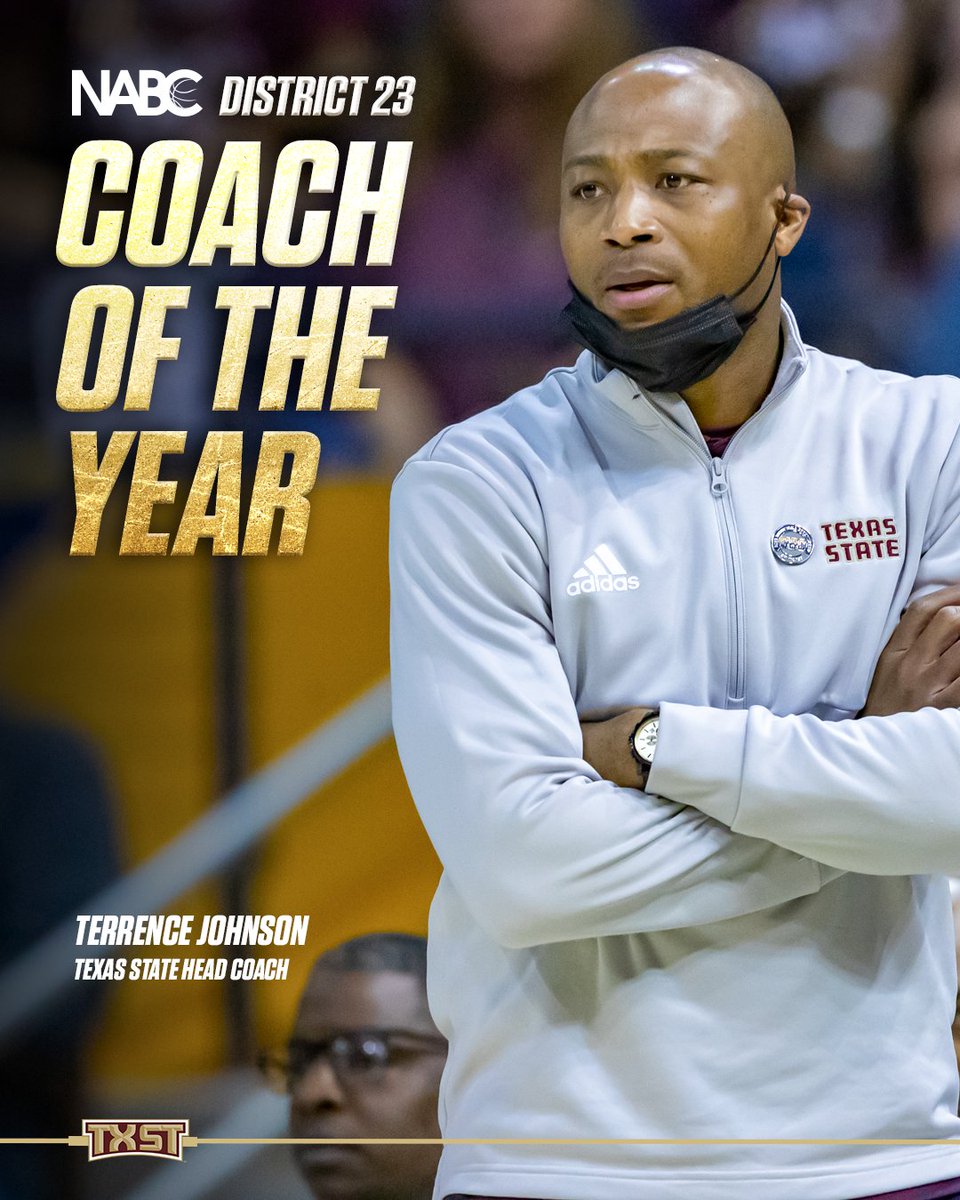 TXStateMBB's tweet photo. Coach Johnson named NABC District Coach of the Year

Second year in a row for the second-year HC

#EatEmUp https://t.co/GMXeuU6Fa6