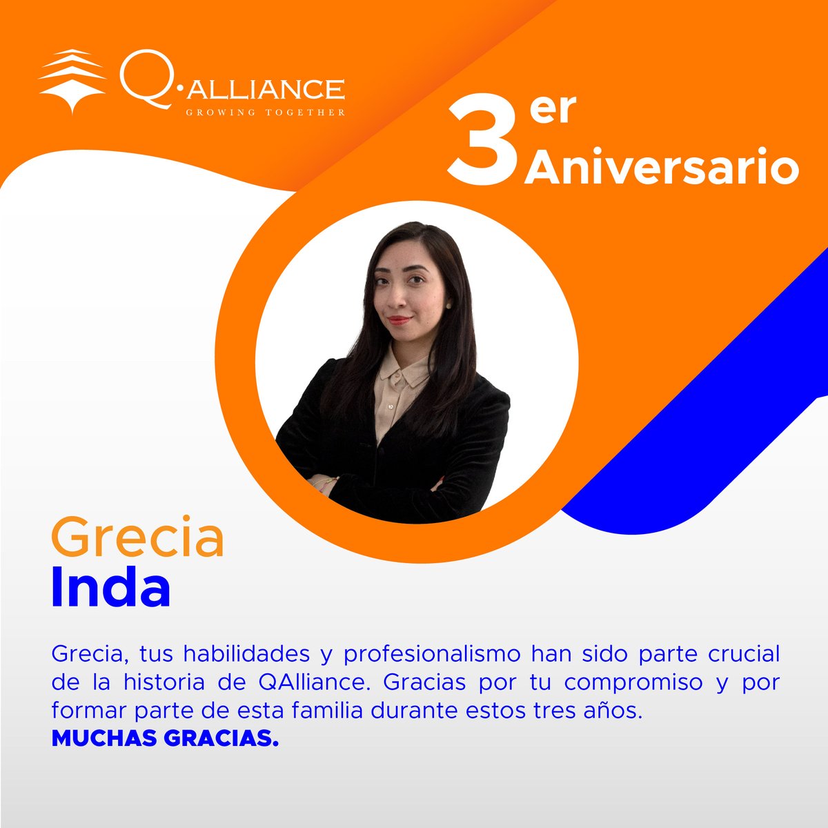 TheQalliance's tweet photo. ¡Gracias, Grecia, somos afortunados de contar con tu talento en QAlliance!
#QAlliance #GrowingTogether https://t.co/LtIBVMY8XU