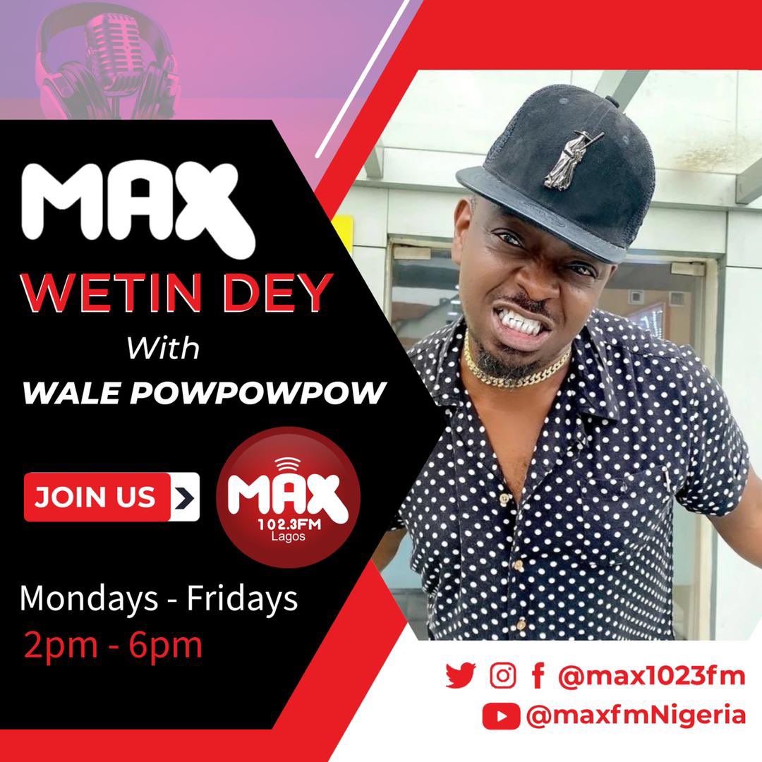 Max1023FM's tweet photo. @walepowpowpow @Obuszalee1 @PunkeAboki20 @Babylawyer_1 are ready for you!
Join them by 2pm-6pm on 102.3 #maxfm to enjoy all the segments on the #wetindey show.
#wetindey #maxfm #hitmusic #hitmusicforlagos #areapolice #EntertainmentNews https://t.co/WuQWkLmYEA