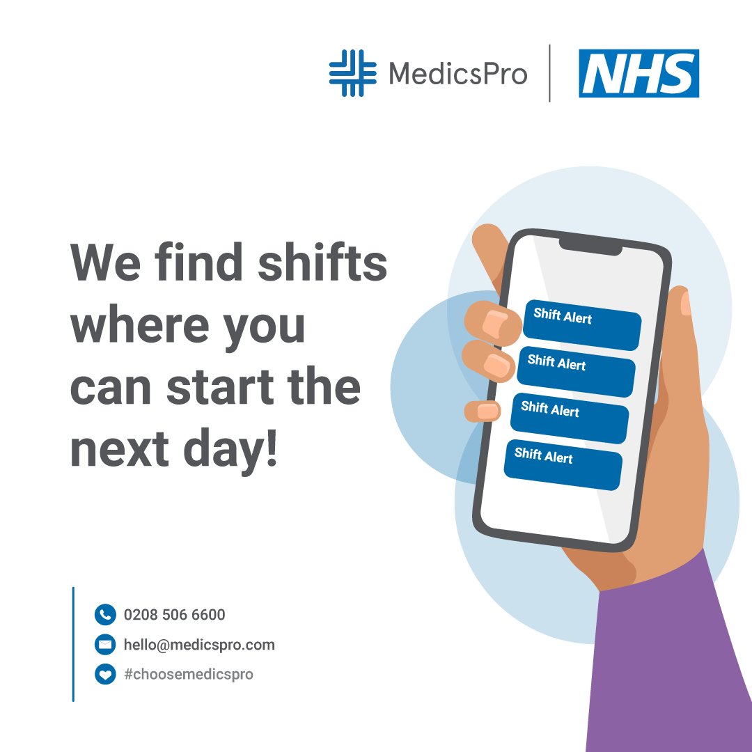 We'll always find shifts perfect for you. Your Consultant gives you first dibs at shifts when they come available. 

#beanagencynurse #agencywork #nhs #nurse #choosemedicspro