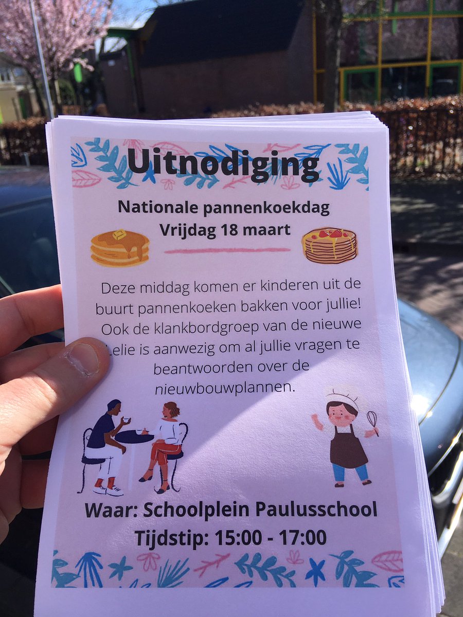 VersaJaco's tweet photo. Aan het flyeren voor #pannenkoekdag op de @PaulusschoolH Kinderen gaan bakken voor bewoners op het schoolplein. Ook de klankbordgroep van de nieuwe lelie is van de partij met koffie en thee! 👌 https://t.co/ObOEgzXuoF