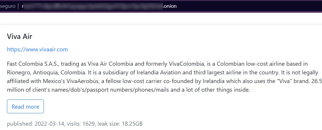 SeguInfo's tweet photo. Empresa Viva Air 🇨🇴 afectada por #ransomware. El grupo delictivo publicó 18.25 GB de *datos personales* robados. 
O sea, el afectado final es el CLIENTE. Por eso, debemos exigir responsabilidad y seguridad a todas las empresas. 
Ciberseguridad no es un SHOULD, es un MUST! https://t.co/AiwgpGKlZW