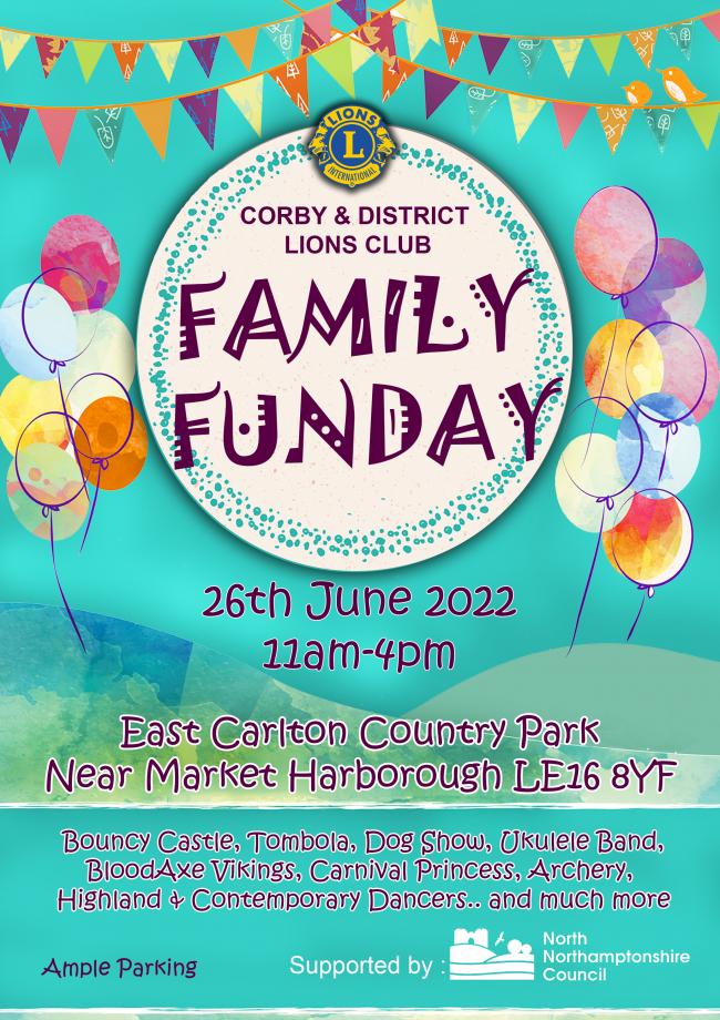 @CorbyLions #family Funday @EastCarltonPark

26th June 2022

#BouncyCastles #Tombola #DogShow #UkeleBand #BloodAeVikings #CarnivalPrincess #Archery #Dancing & More!

To book stalls for the Corby & District Lions FAMILY FUNDAY please contact Jenny, mobile and email on the poste... https://t.co/ymg1nJ5hCP