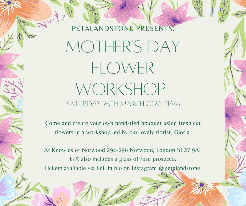 knowles_of's tweet photo. MOTHERS DAY BOUQUET WORKSHOP WITH OUR GLORIA 💐
all materials and a glass of bubbles £45 
#makeyourown #madewithlove #MothersDay2022 https://t.co/Gtqy7DXL5t
