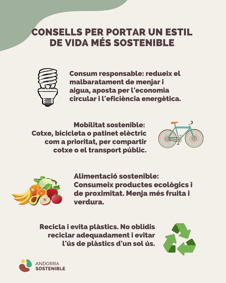 Canviant alguns hàbits podem portar una vida més sostenible. Avui us compartim alguns consells per aconseguir-ho! 💪

#Andorrasostenible #Sostenibilitat #Andorra #vidasostenible #consellssostenibles