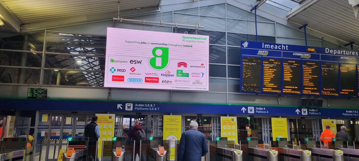 Delighted to launch our new campaign at Connolly, Pearse, &amp; Heustion Station as part of Guaranteed Irish Month this March, celebrating 2,000 locally based businesses across Ireland. Look out for the G to support local jobs &amp; communities.
