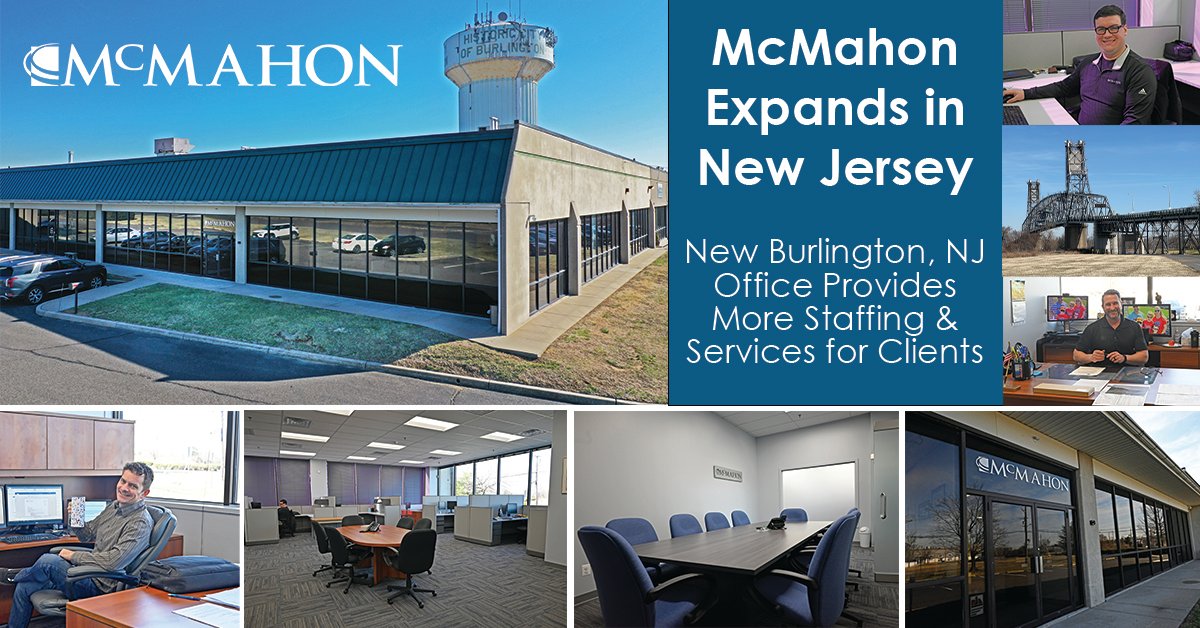 mcmahonassoc's tweet photo. Thrilled to announce McMahon's new, expanded office in Burlington, NJ. The new space allows for expansion of our team and services for NJ clients. McMahon has served the NJ market since 1985 and is excited about our future in the state. #mcmahonoffice https://t.co/19rgUotSKW