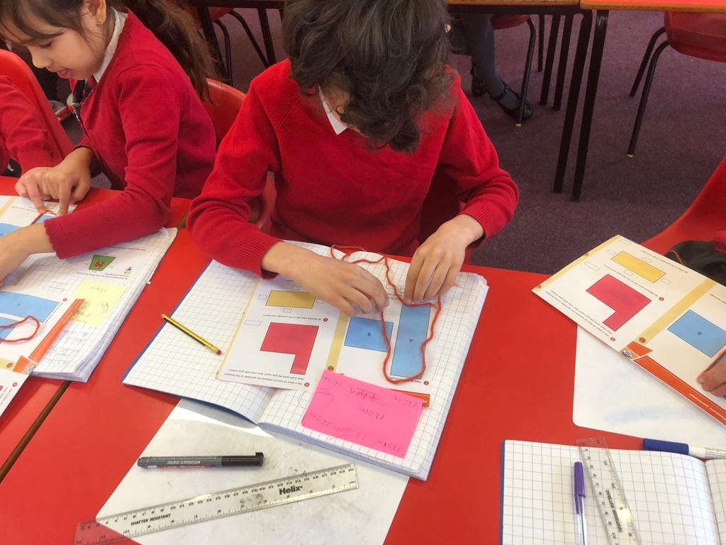 StTomMore's tweet photo. Here are Y3 investigating perimeter with the aid of string. #ShapeandMeasure #Maths https://t.co/F2Pzwh8PN3