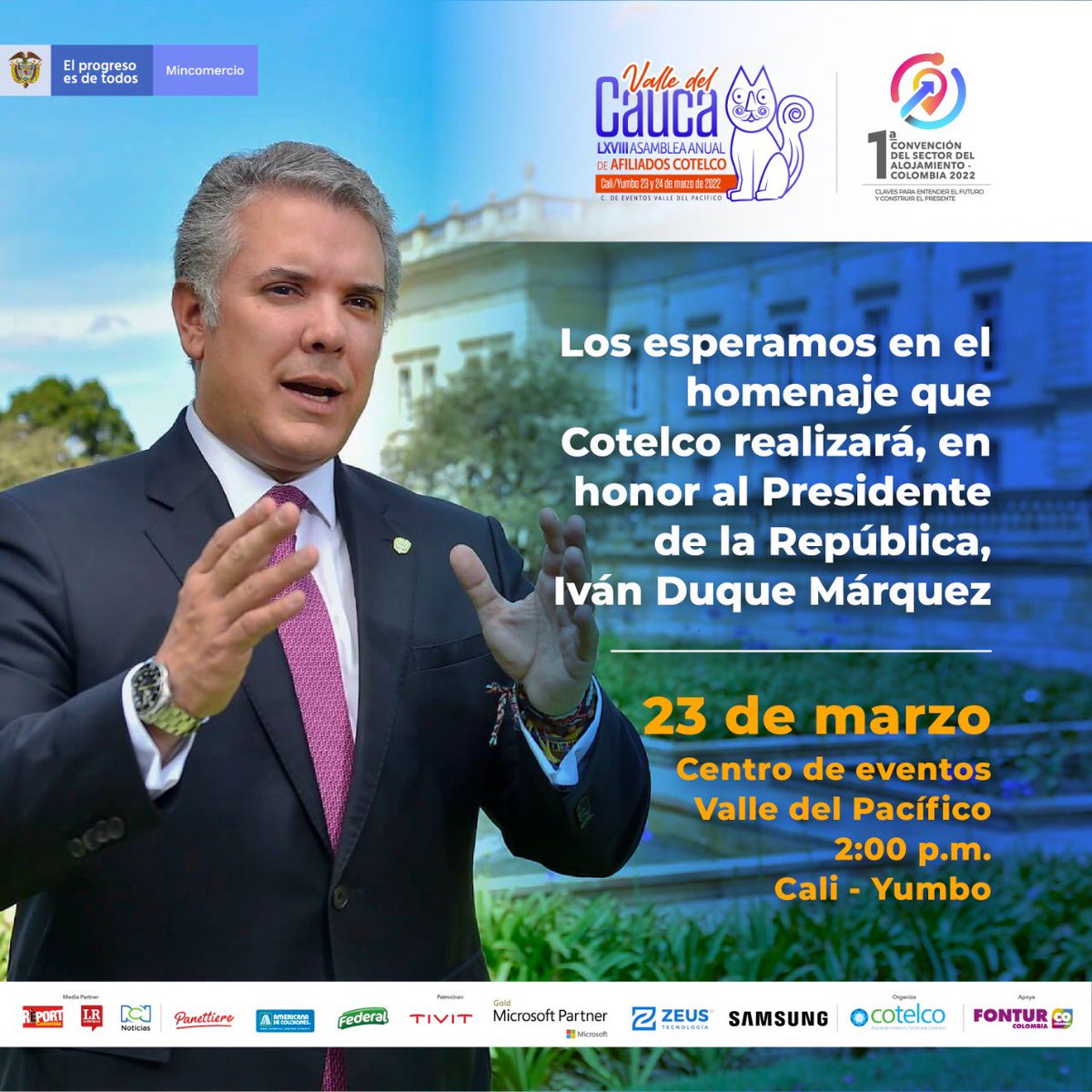 ¿Ya reservó su silla en el homenaje al Presidente Iván Duque y en el Foro de candidatos presidenciales?  23 y 24 de marzo... ¡Cali los espera!  Inscríbase en el siguiente link. cotelco.org/eventos/asambl…