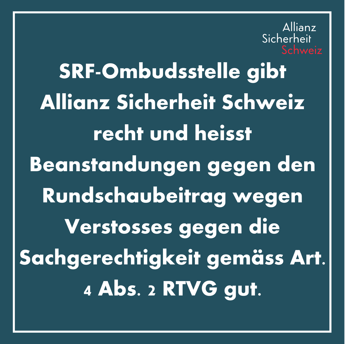 🚨Die Ombudsstelle heisst unsere Beanstandungen zum Rundschau-Beitrag «Bomber der Lüfte: Der neue Kampfjet und sein Auftrag» wegen Verstosses gegen die Sachgerechtigkeit gemäss Art. 4 RTVG gut. 
Fazit: Es ist nicht zu verkennen, dass die Meinungsbildung verfälscht worden ist.