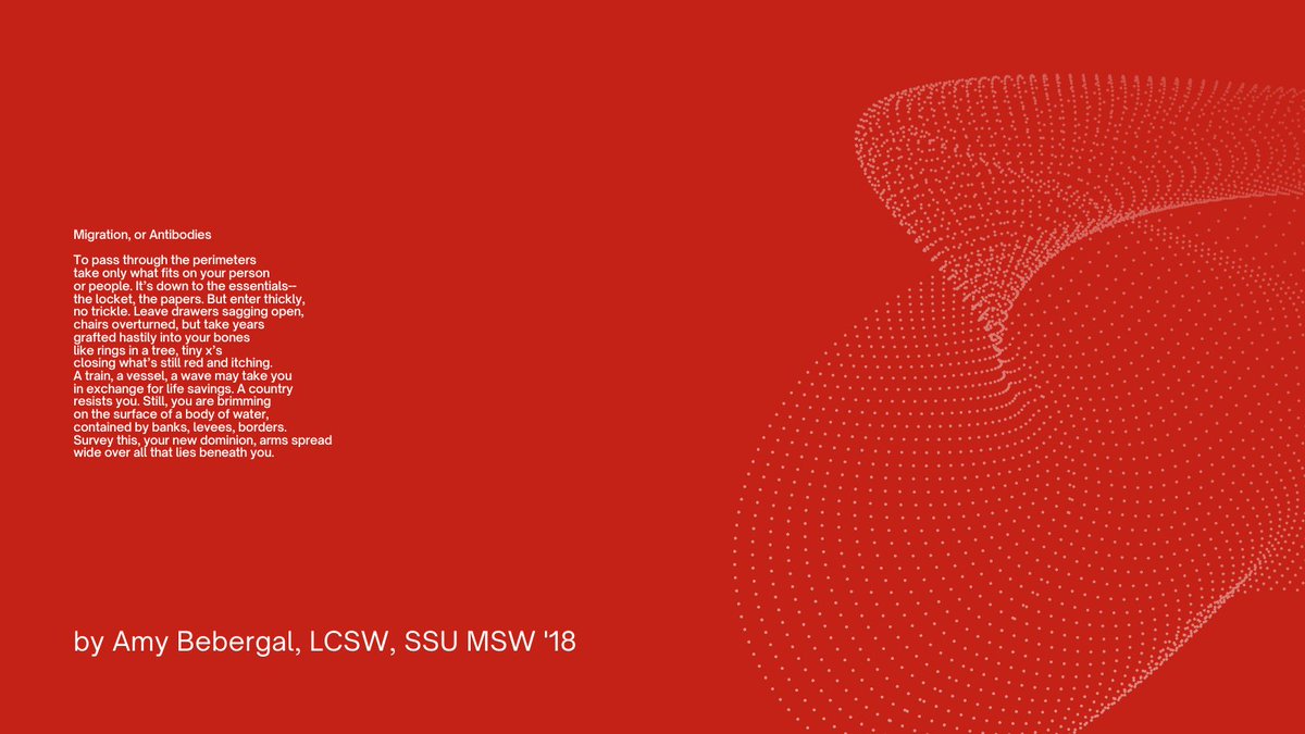 Thanks to MSW grad Amy Bebergal for writing a poem- members of the SSU social work community are invited to submit original poems to Instructor Barbara Cox via internal e-mail this week. #socialworkmonth #poetry #springbreak2022