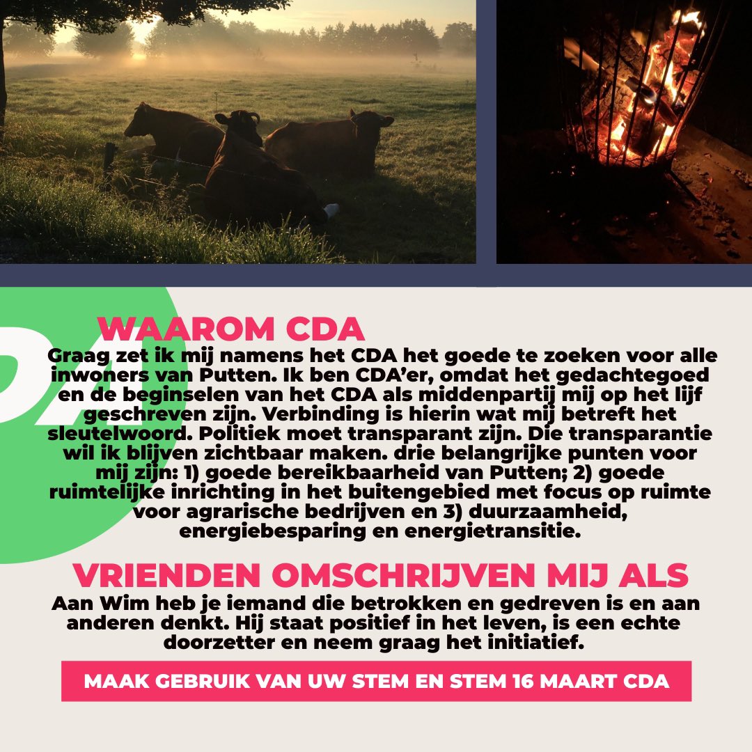 CDAPutten's tweet photo. 💚Onze nummer 1 op de lijst: Wim van de koot, een echte bruggenbouwer!

🗣Misschien kent u Wim al, toch zou hij zich graag even willen voorstellen.

🗳STEM 16 MAART OP CDA!

#gr2022 #Putten #Politiek #Voorstellen #teamcda #CDA #wonen https://t.co/ZjdzPCEvck