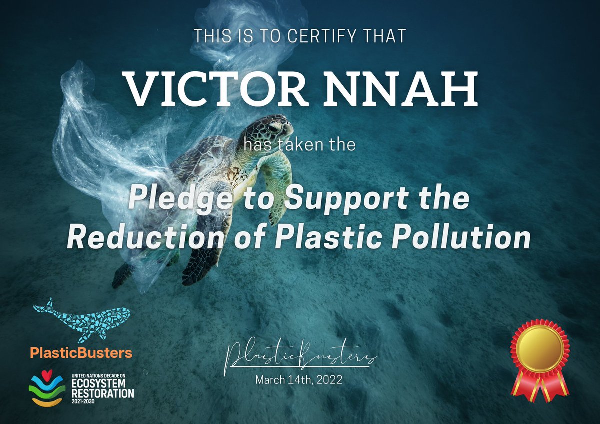 I have officially taken the PlasticBusters Pledge to Support the Reduction of Plastic Pollution within my domain. thank you @plastic_busters for the privilege. join us and a team of over 3,000 volunteers from all over the world please following this link plasticbusters.org/pledge.