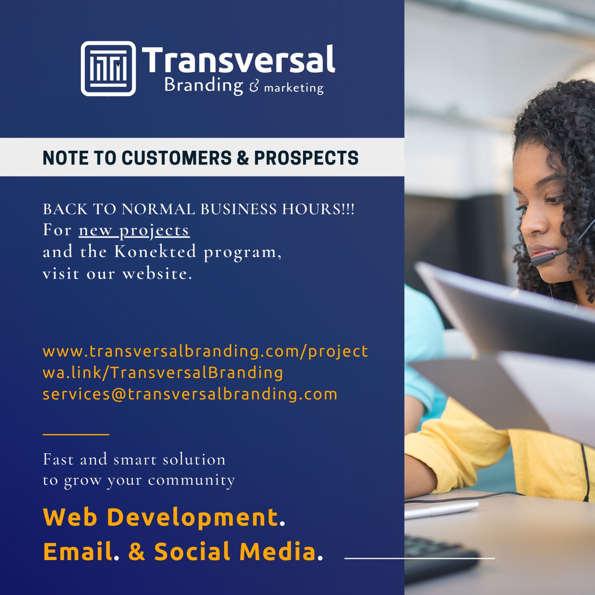TransversalBM's tweet photo. BACK TO NORMAL BUSINESS HOURS!!! 

https://t.co/rvhI9mt9wh
https://t.co/0QifQMV0c7
services@transversalbranding.com https://t.co/kKS8Q3yXoi