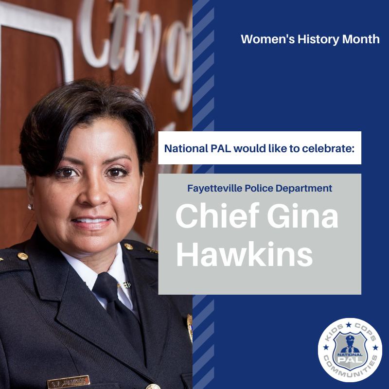 Nationalpal's tweet photo. In honor of Women's History Month, today we celebrate one of our own. We are extremely excited to recognize Chief Gina Hawkins of the Fayetteville Police Department. Chief Hawkins has been a champion of her community and a PAL Youth Advocate. #NPALCares  #NPALMovement https://t.co/x8HSF6cXyJ