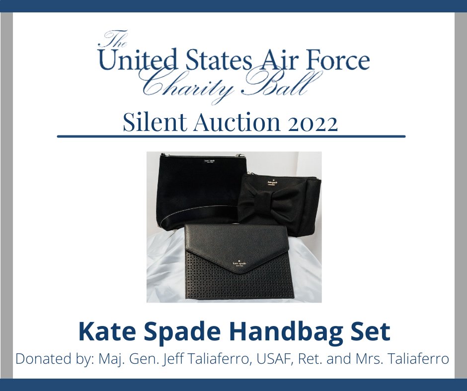 AirSpaceGala's tweet photo. A beautiful set of Kate Spade handbags can be yours if you are the highest bidder. Bidding is now open so help your community and put your bid in today!!
#afcb2022 #airforcecharityball2022 #afas https://t.co/1lQxws5wwq