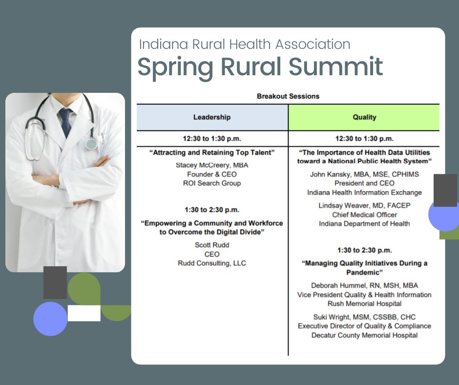 IndianaRHA's tweet photo. Don’t miss these sessions at the IRHA Spring Rural Summit on April 12th ! Register here: https://t.co/IDHcAJYNIz
#IRHA25Years #SpringRuralSummit #ruralhealth #discussion #network https://t.co/y0uOfJ774X