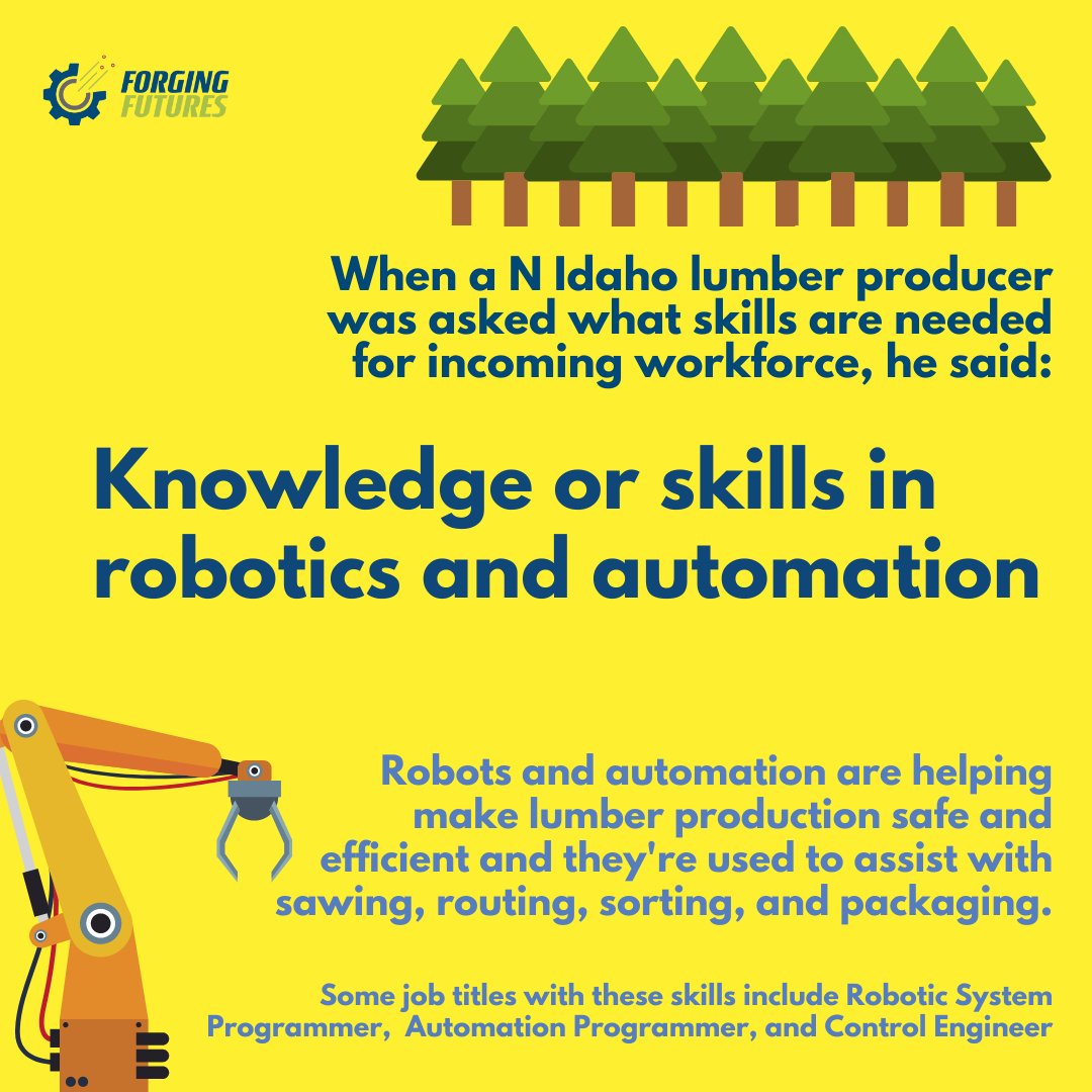 forgingidaho's tweet photo. Knowledge of robotics and automation will open a lot of doors for careers, especially in manufacturing. Learn more at https://t.co/FJfZdyXcFk
Visit https://t.co/dhXthalVJl for more information on the importance of Idaho's forests and opportunities + resources for K-12 classrooms. https://t.co/BFHwyrbTqE
