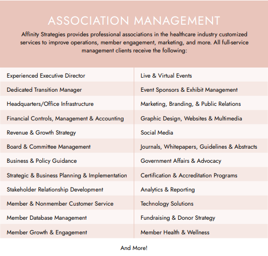 At Affinity, we know and live the world #healthcare associations, providing best-in-class, customized services. Learn more about Affinity Strategies at: affinity-strategies.com