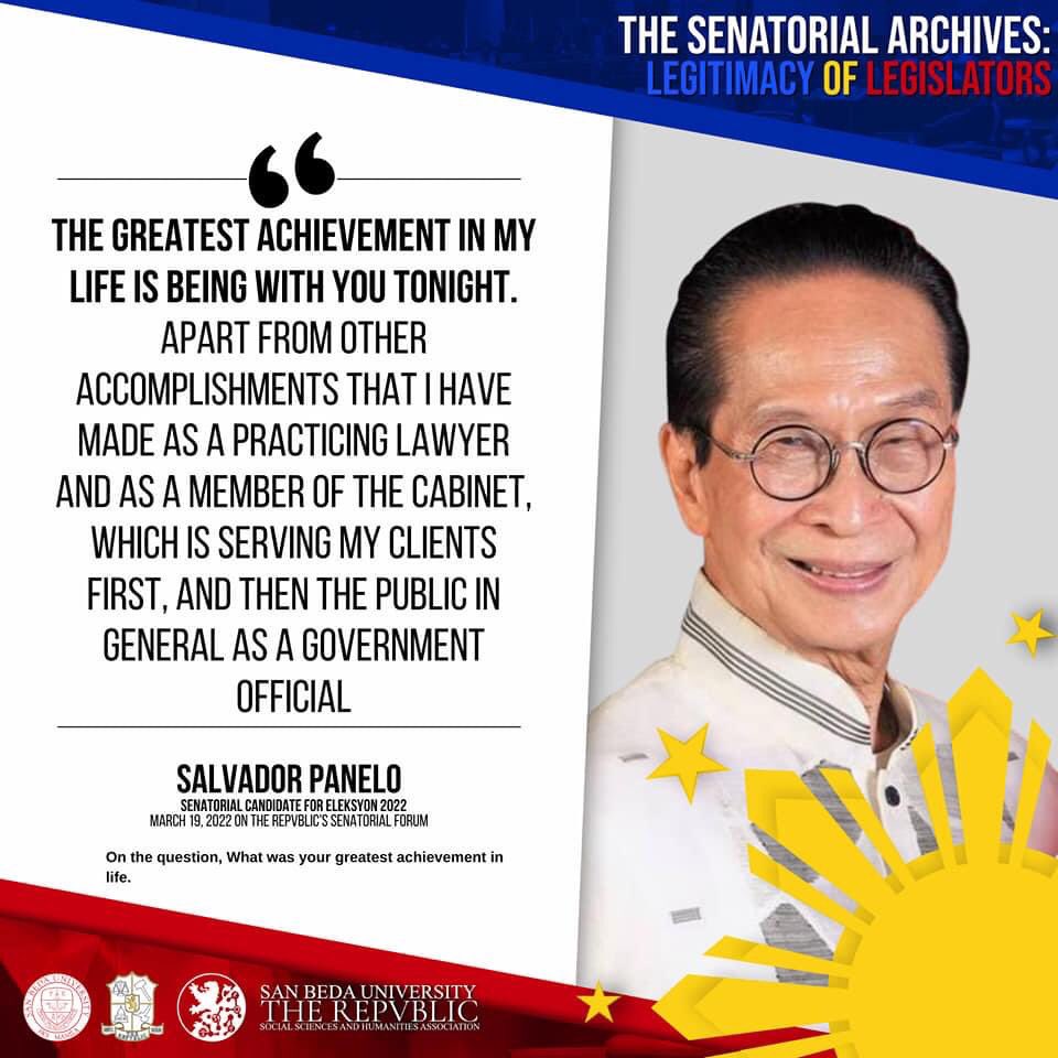 therepvblicsbu's tweet photo. Sec. @salpanelo Salvador Panelo on the question βWhat was your greatest achievement in lifeβ
#ForTheRepvblic
#SanBedaPoliticalScience
#TheRepvblic #SenatorialArchives #SalPanelo #Halalan2022 #SenatorialCandidates2022 https://t.co/9rQufafICf