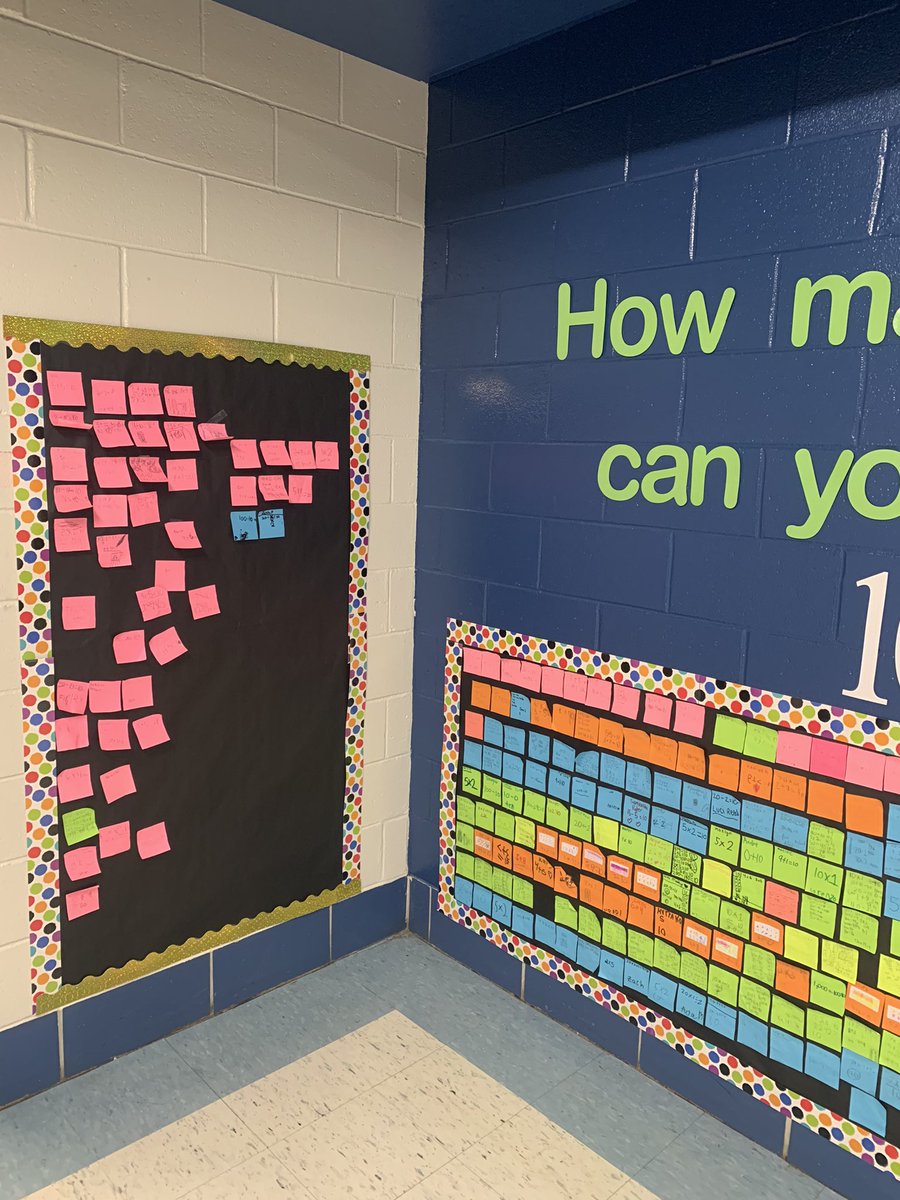 Whole school math task. how many ways can you make 10? Each grade level is represented with a different color post-it. Great job mathematicians. <a href="/BaldwinRcs/">Baldwin Elementary - RCS</a> #makingourthinkingvisible