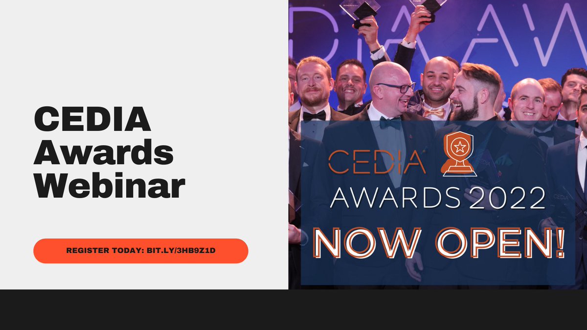 Jessica Thornburg (@cedia_jess) on Twitter photo Join me and Ian Bryant next Tuesday, March 22nd for a <a href="/CEDIA/">CEDIA</a> Awards webinar! We are going over the process to enter, what’s new in ’22 and answering your questions! To register, click bit.ly/3HB9z1d 
<a href="/CEDIA_EMEA/">CEDIA EMEA</a> Join me and Ian Bryant next Tuesday, March 22nd for a <a href="/CEDIA/">CEDIA</a> Awards webinar! We are going over the process to enter, what’s new in ’22 and answering your questions! To register, click bit.ly/3HB9z1d 
<a href="/CEDIA_EMEA/">CEDIA EMEA</a>