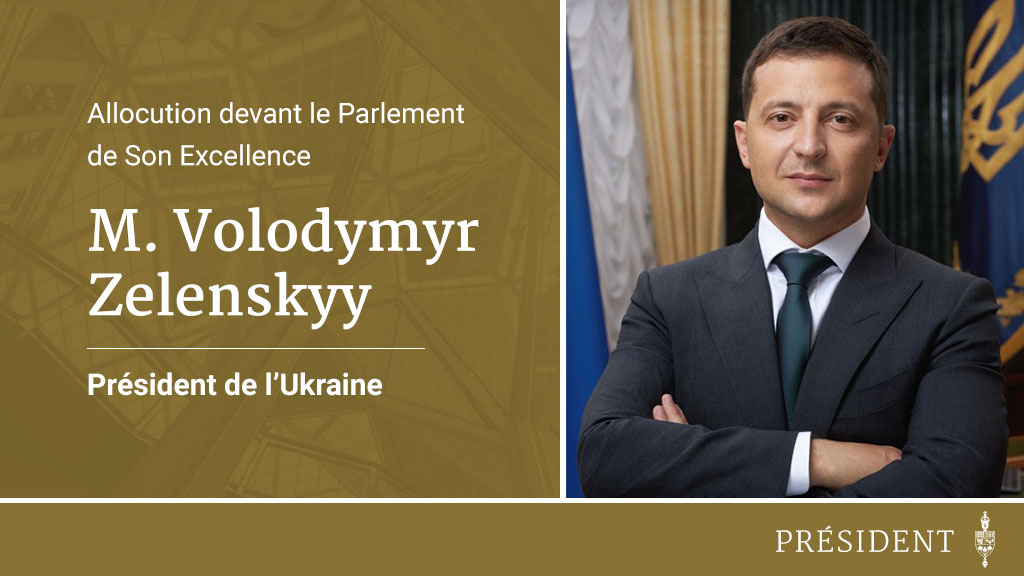 Aujourd'hui à 11 h 15 HE, Son Excellence M. Volodymyr Zelenskyy Président de l’Ukraine prononcera une allocution virtuelle devant les parlementaires. Suivez l’événement sur ParlVU : ow.ly/1LRG50IjCs9 <a href="/ZelenskyyUa/">Volodymyr Zelenskyy / Володимир Зеленський</a>