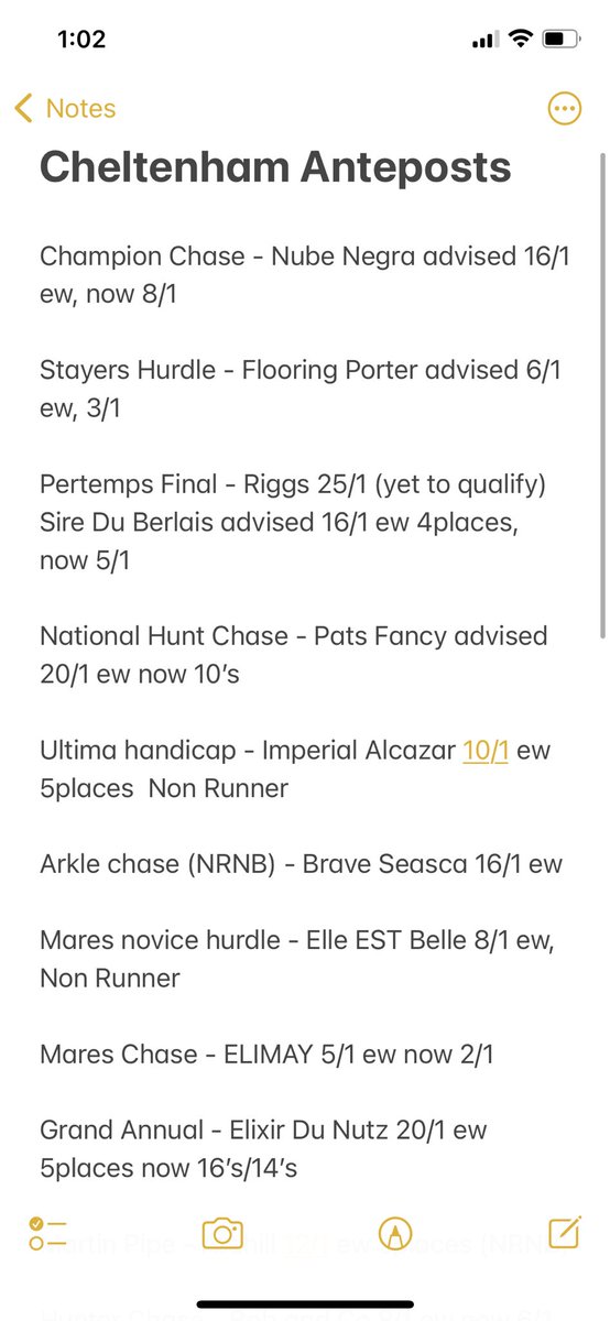 HarryTheDog16's tweet photo. A reminder of all antepost bets for this. I’m really really happy with this list. A lot of these are much shorter now and most of them run. Much better approach than last season which was poor even before a horse ran. I feel in a really good place this year. Let’s get it on🐕 https://t.co/oofmacZqLE