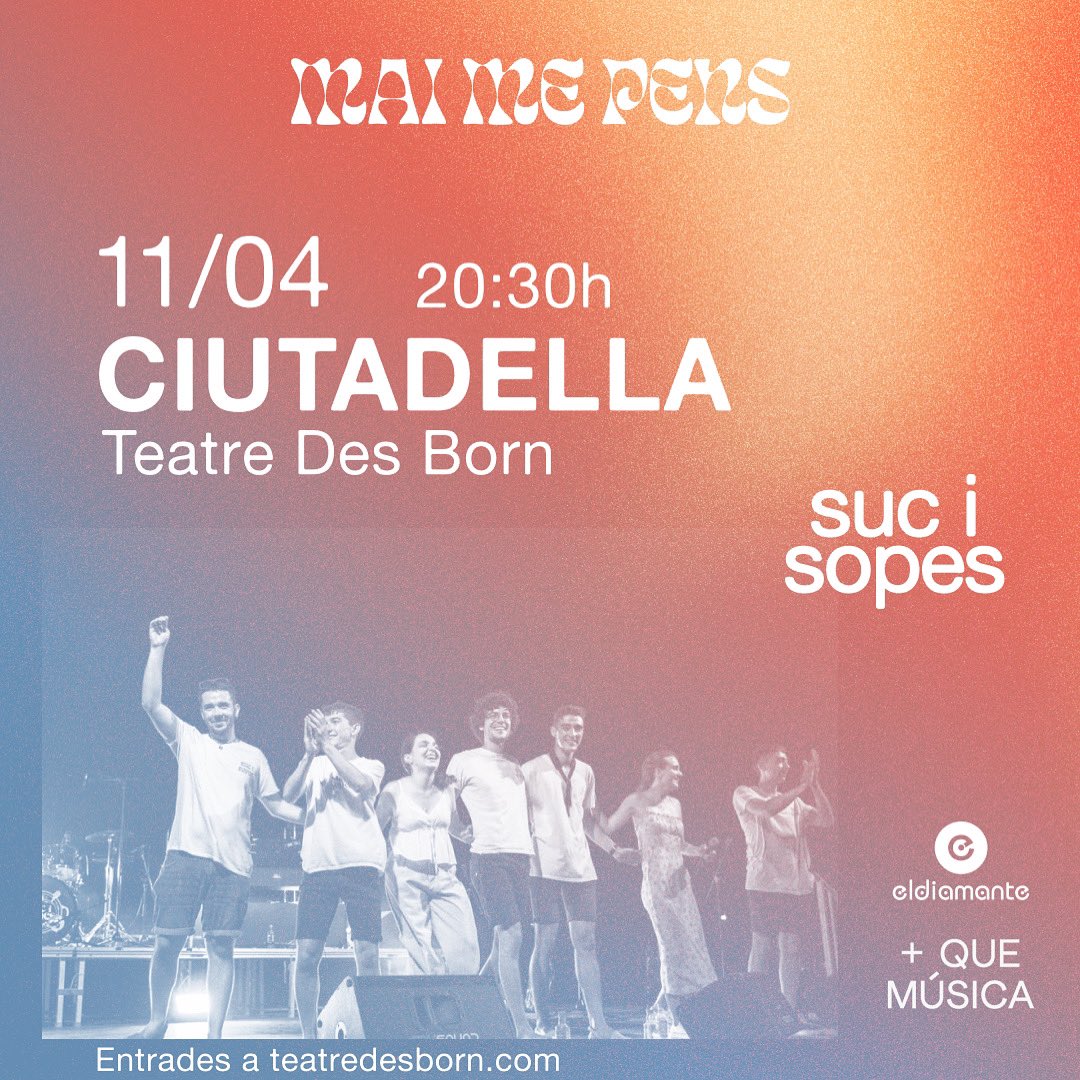 sucisopes's tweet photo. Teníem moltes ganes de fer una presentació de disc especial i per açò creim que no hi ha millor escenari per començar que es Teatre des Born. 
Vine dia 11/04 a les 20:30h, ho hem preparat amb molta cura i il·lusió, ara només faltau voltros.❤️

Entrades a: https://t.co/Pnxntn7YSk https://t.co/tkTtPhATii