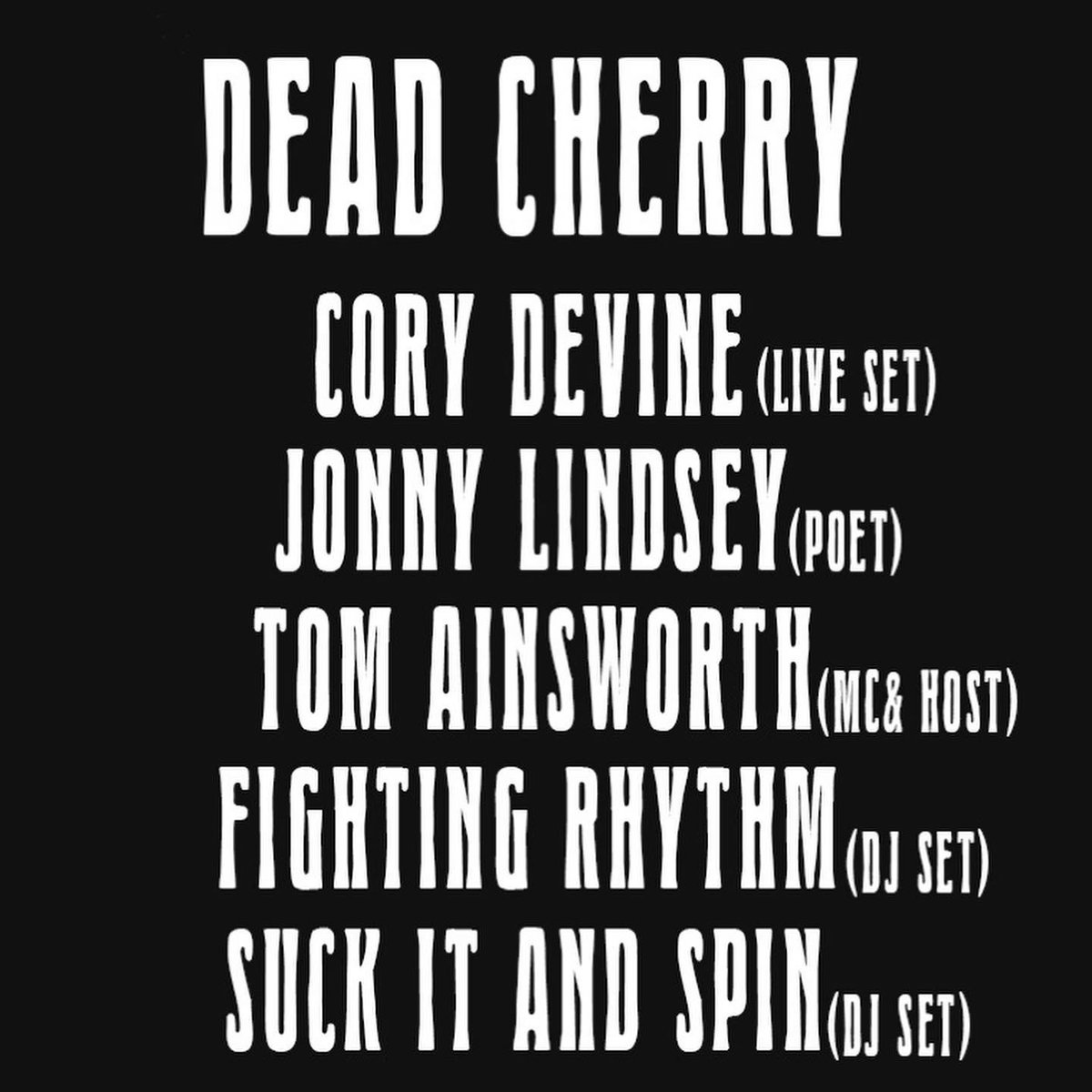 Dead Cherry (@itsdeadcherry) on Twitter photo This Friday we bring a whole host of chums to <a href="/SunbirdRecords/">Sunbird Records</a> for a jolly good knees up…
Swipe right for good times 👉 This Friday we bring a whole host of chums to <a href="/SunbirdRecords/">Sunbird Records</a> for a jolly good knees up…
Swipe right for good times 👉