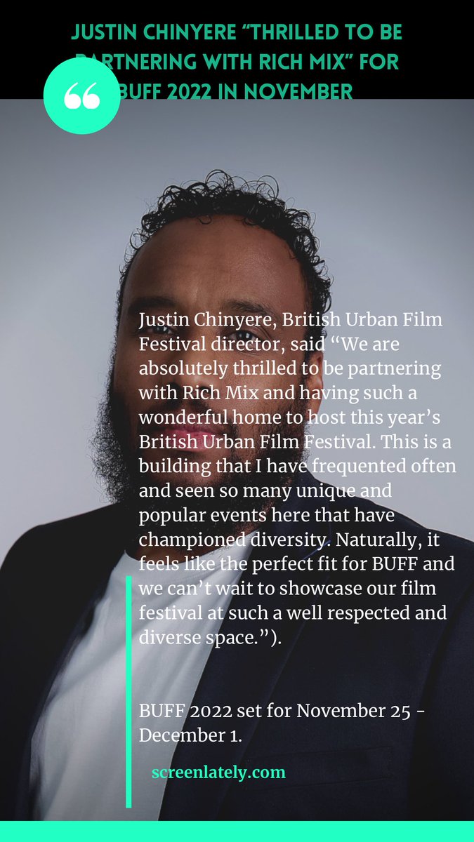 EmmanuelAnyiamO's tweet photo. JUSTIN CHINYERE “THRILLED TO BE PARTNERING WITH RICH MIX” FOR BUFF 2022 IN NOVEMBER 

“…Naturally, it feels like the perfect fit for BUFF and we can’t wait to showcase our film festival at such a well respected and diverse space.”

BUFF 2022 set for Nov 25 - Dec 1

#screenlately https://t.co/4UjPGfbvKV