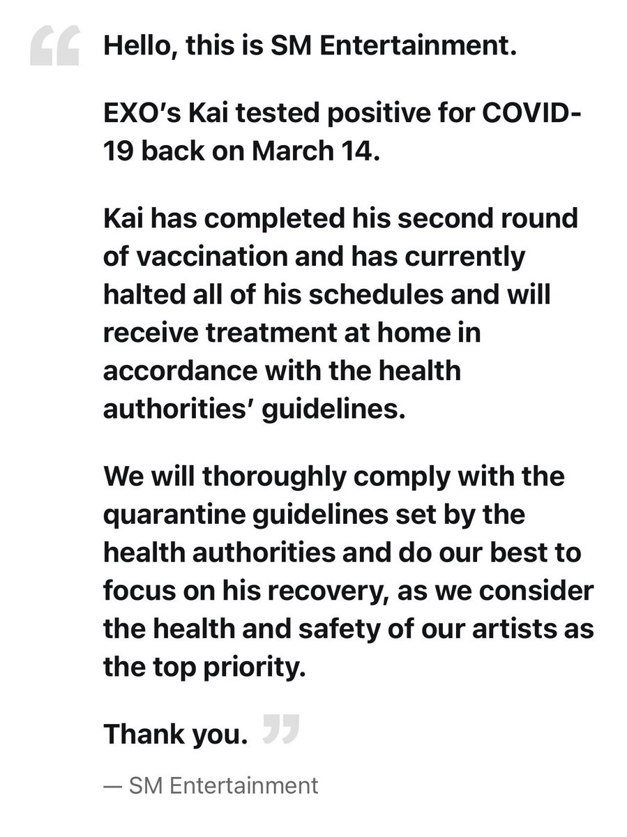 I got a positive test result for C-19. Everyone, please stay healthy! I apologize for the unpleasant news, but don’t worry! I will recover quickly and comeback soon.