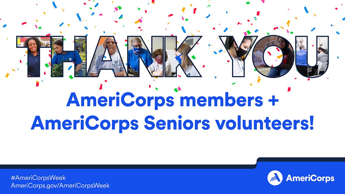 Text reading "Thank you AmeriCorps members + AmeriCoprs Seniors volunteers!"