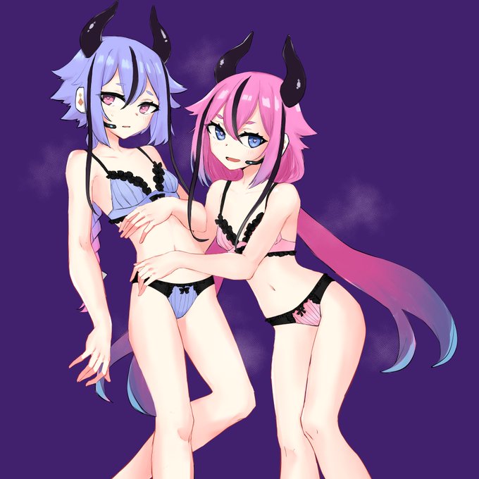 skebで描きましたヒメちゃんとミコトちゃんです 