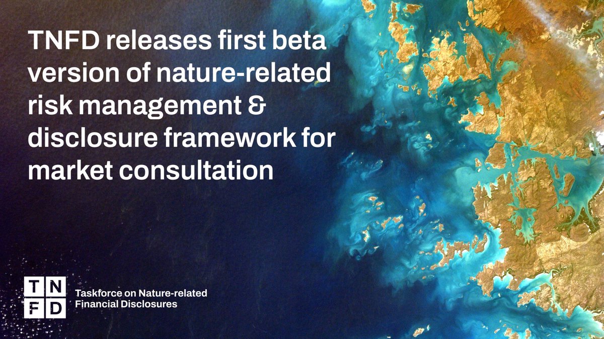 .@TNFD_ releases the 1st beta version of a framework for #nature-related risk management & disclosure for consultation. As a #TNFD Member, I am pleased to invite market participants to feedback via our online platform: framework.tnfd.global 
#act4nature #sustainablefinance