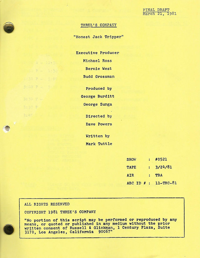 Flash sale! All remaining original scripts listed on eBay as auction now. Starting bid at $9.99! Link in bio - good luck to all!

#threescompany #3scompany #johnritter #joycedewitt #suzannesomers #audralindley #normanfell #donknotts #richardkline #annwedgeworth #priscillabarnes