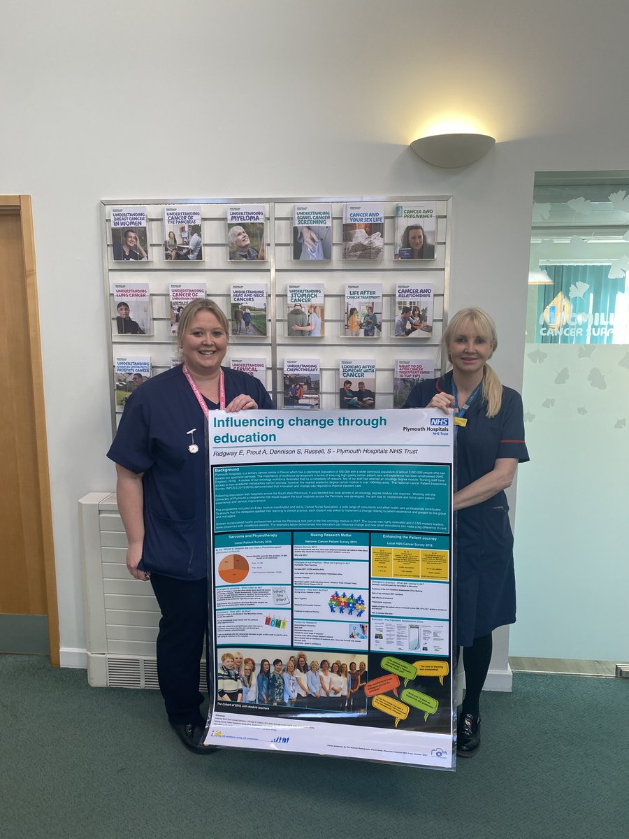 Anna Prout (Trainee ACP) and Liz Ridgway (Sarcoma Nurse Consultant) show a poster they created to show the improvement with influencing change through education. #NationalCancerCnsday @UHP_NHS @siandennison @MySunriseApp @PeninsulaCancer