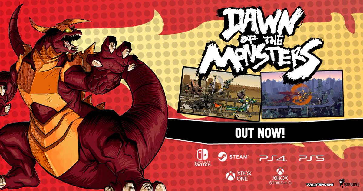 13amgames's tweet photo. 🚨🚨The wait is finally over! #DawnOfTheMonsters is now out on all platforms! 🎉🎉Get ready to smash your way through Nephilim as you protect the world!

Links below! 

Switch: https://t.co/wgcgfTwYVM
PC: https://t.co/X52dWyHQSk https://t.co/Z1CNygIGYF