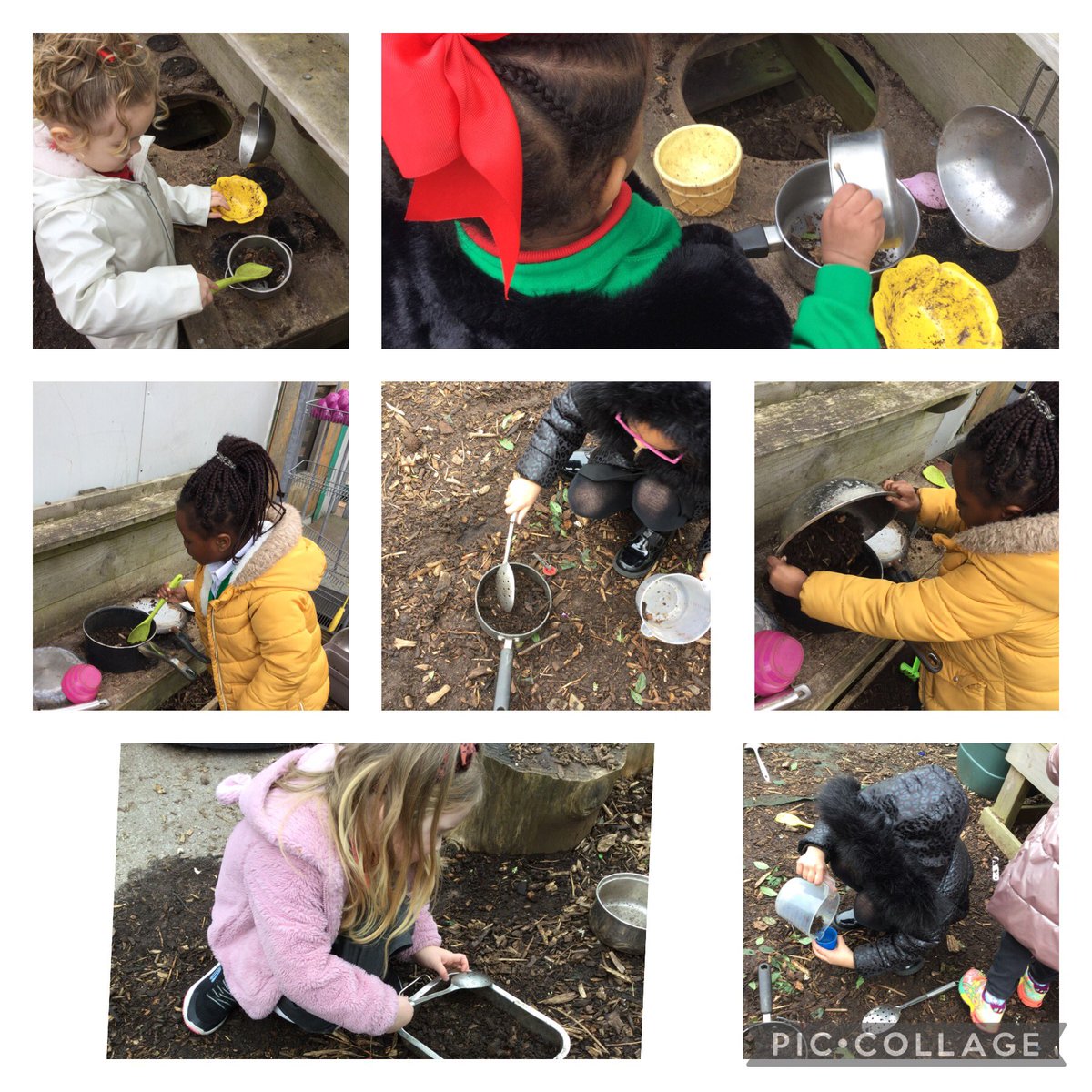 SJLCARDIFF's tweet photo. Exploring capacity, developing imagination, using motor skills to transfer and so much quality speaking in the muddy kitchen #outdoorlearning #engagement #sustainedplay #collaboration #EY https://t.co/B3sdAdxv4V
