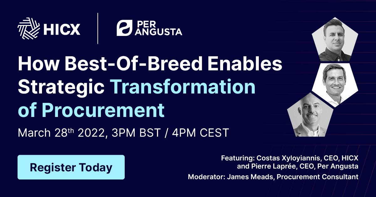 How Best-Of-Breed Enables Strategic Transformation of #Procurement? 🚀

Join Costas Xyloyiannis, CEO of <a href="/hicx_solutions/">HICX</a>, <a href="/pierrelapree/">Pierre Laprée</a>, CEO and Founder of Per Angusta, and Procurement Consultant James Meads, on March 28th for a groundbreaking webinar 👉 per-angusta.com/en/meet-ups/ho…