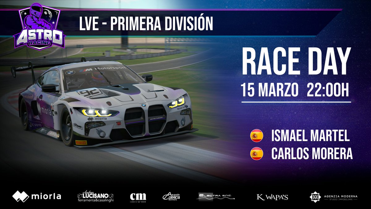 ¡DIA DE CARRERAS! 🏁

Ya esta aquí la primera carrera de la 1ª div de LVE y empieza en una combinación espectacular 🔥 

Hoy si que si, preparen 🍿

📌 Nürburgring, 🇩🇪
👥 <a href="/IsmaRacing/">Isma</a> <a href="/CarlosMChica/">Carlos Morera</a>
⏰ 22:10H 🇪🇦 | 18:10H 🇦🇷/🇨🇱 | 15:10H 🇲🇽
📺 twitch.tv/driversparadec…

#WeAreAstro 👽