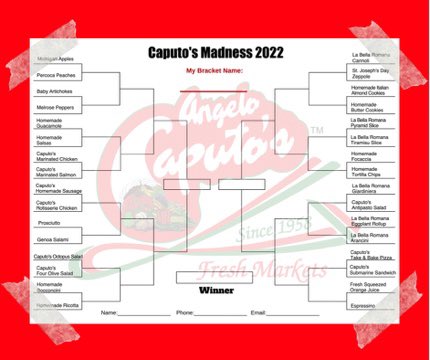 Your favorite Caputo’s items battle head to head! 
Our Caputo’s #bracket challenge is back again! Fill out and submit your bracket for the chance to win a $25 Caputo’s Gift Card! 

Get all the info here: shopcaputos.com/Caputos-Madness

#caputos